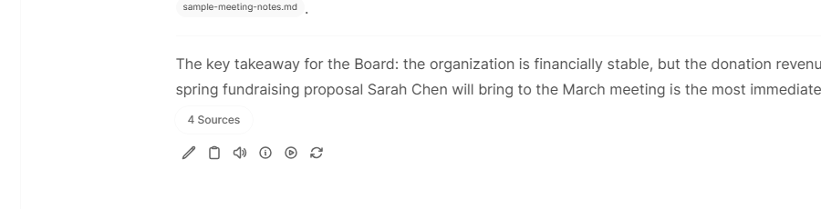 The AI response with a copy button visible, allowing you to copy the entire board report with one click